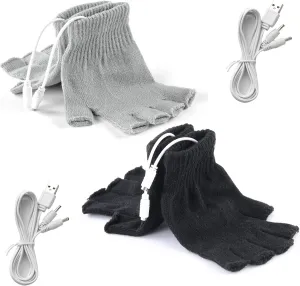 2 Pairs USB Heated Gloves for Men and Women, USB 2.0 Powered Stripes Heating Pattern Knitting Wool Design Winter Gift
