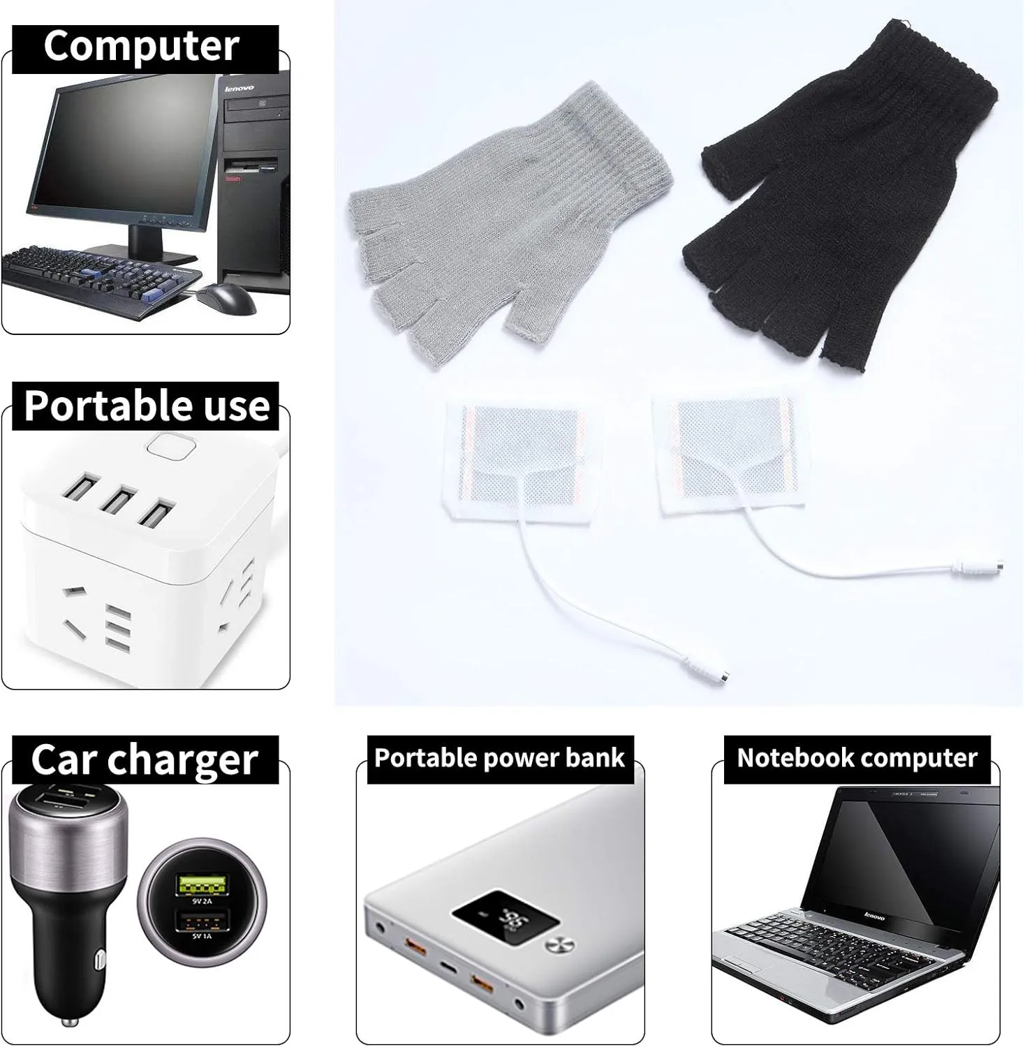 2 Pairs USB Heated Gloves for Men and Women, USB 2.0 Powered Stripes Heating Pattern Knitting Wool Design Winter Gift