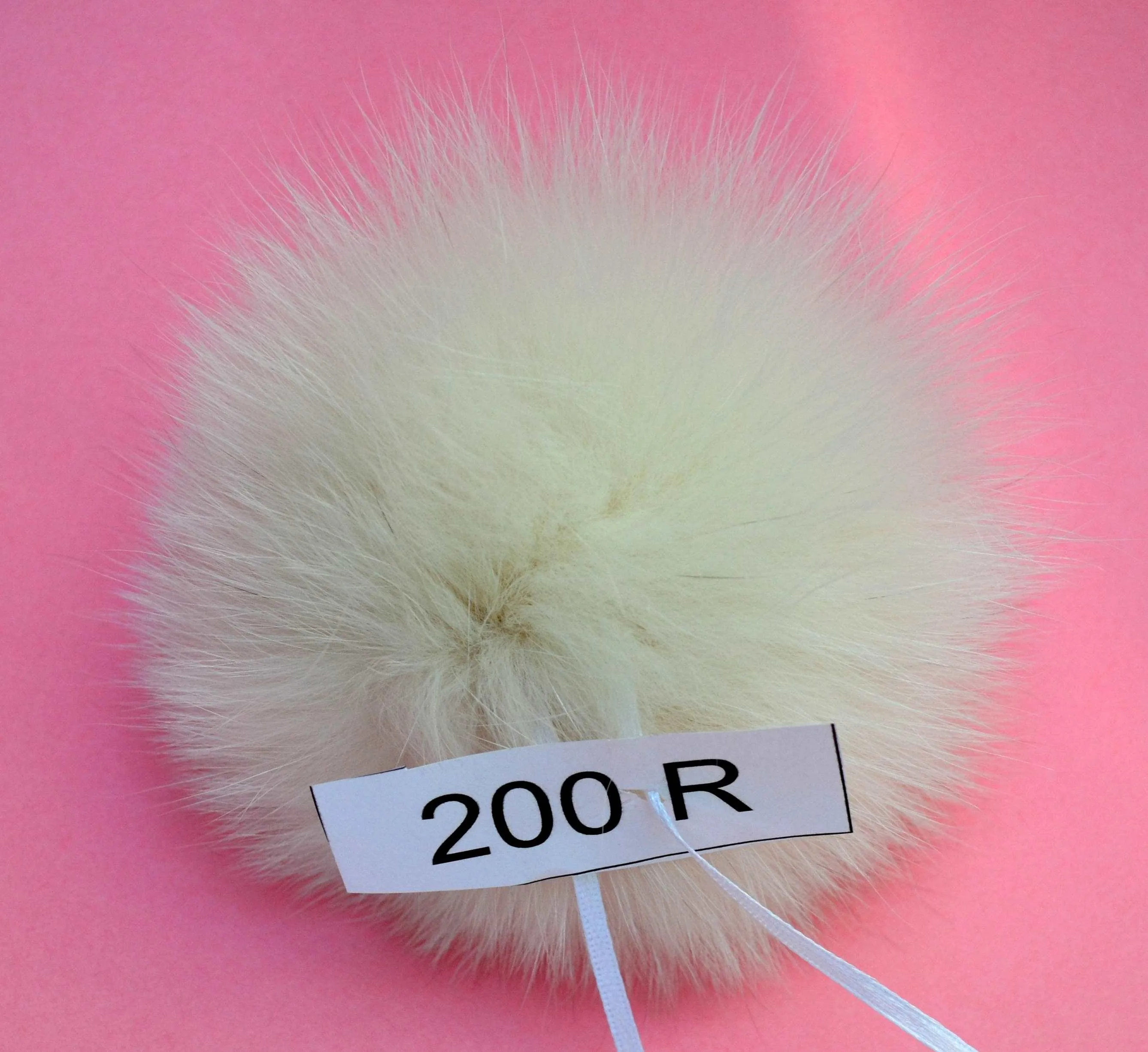 5,5" Ivory Fox Pom Pom for Knit Hats with ribbons