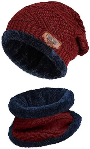 Beanie Hat Scarf Set for Men Women Ear Warm Slouchy Knit Skull Cap Neck Warmer Winter Hat & Scarf