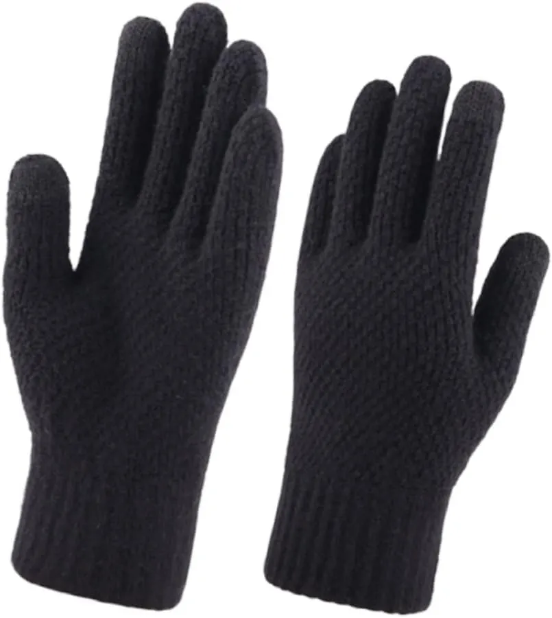 Beaupretty 1Pair Men's Winter Touch Screen Gloves Thick Plush Knitted Mitten for Cold Weather Black Finger Gloves Comfortable and Windproof for Outdoor Activities