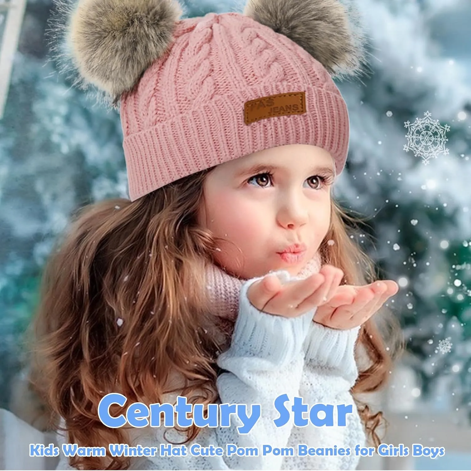 Century Star Baby Girl Hats Winter Cute Baby Beanie for Girls Boys Knit Baby Hats Warm Infant Toddler Beanie Pom Pom Cap