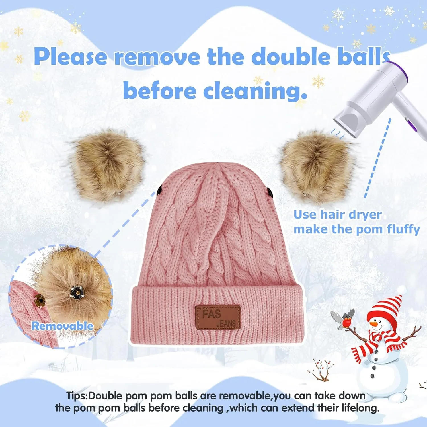 Century Star Baby Girl Hats Winter Cute Baby Beanie for Girls Boys Knit Baby Hats Warm Infant Toddler Beanie Pom Pom Cap