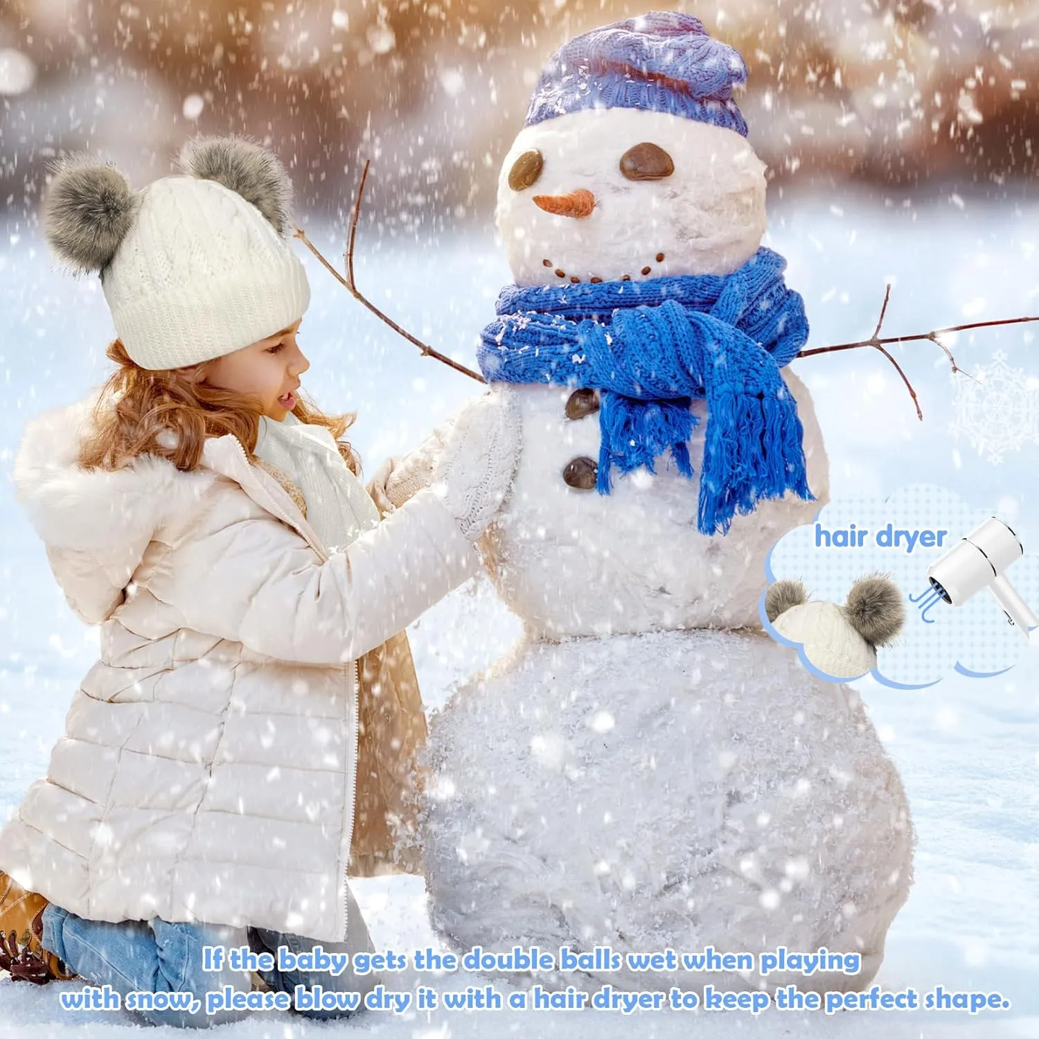 Century Star Baby Girl Hats Winter Cute Baby Beanie for Girls Boys Knit Baby Hats Warm Infant Toddler Beanie Pom Pom Cap