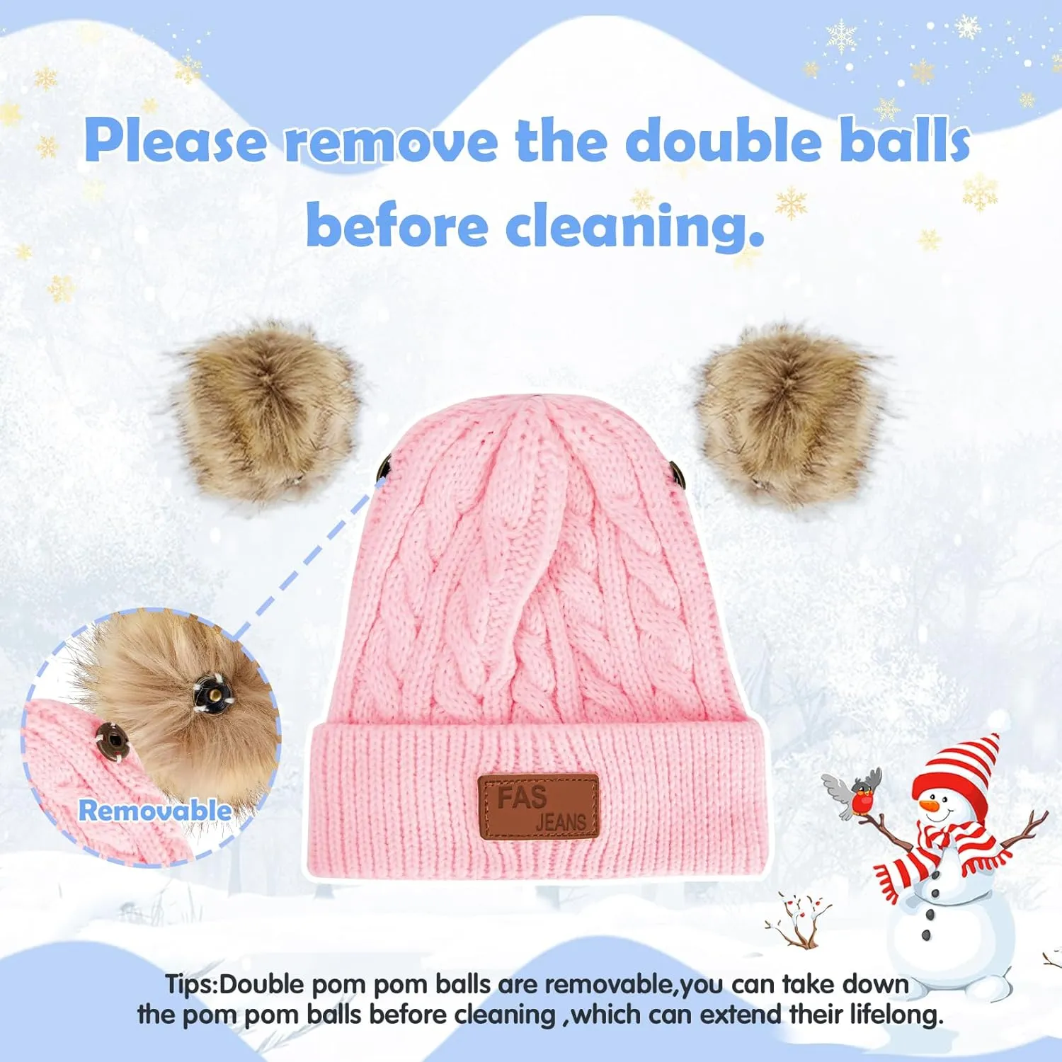Century Star Baby Girl Hats Winter Cute Baby Beanie for Girls Boys Knit Baby Hats Warm Infant Toddler Beanie Pom Pom Cap