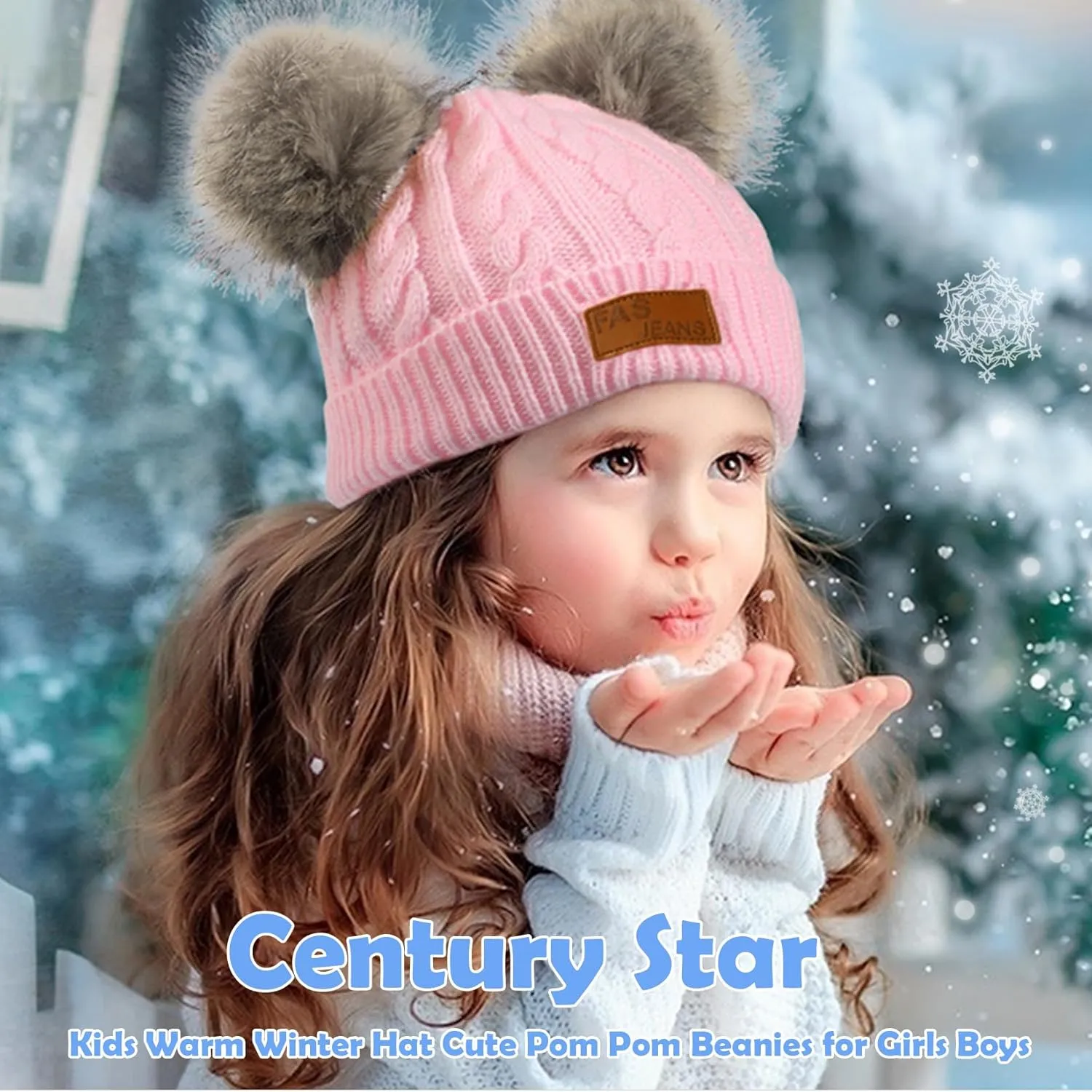 Century Star Baby Girl Hats Winter Cute Baby Beanie for Girls Boys Knit Baby Hats Warm Infant Toddler Beanie Pom Pom Cap