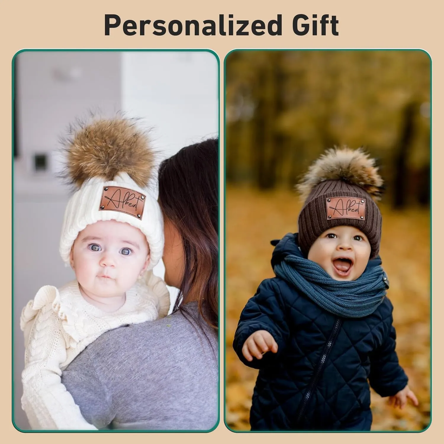 Custom Baby Beanies Winter Hats for Boys Girls - Personalized Pompom Toddler Beanies with Name for Kids Adults
