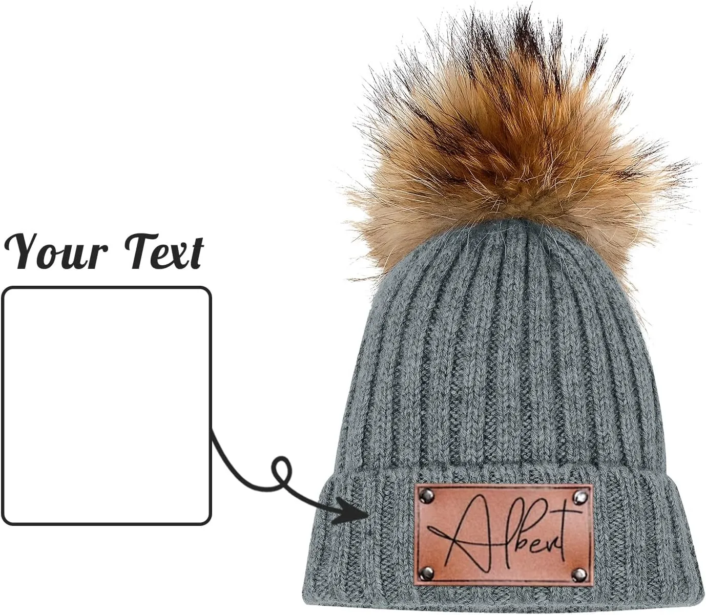 Custom Baby Beanies Winter Hats for Boys Girls - Personalized Pompom Toddler Beanies with Name for Kids Adults