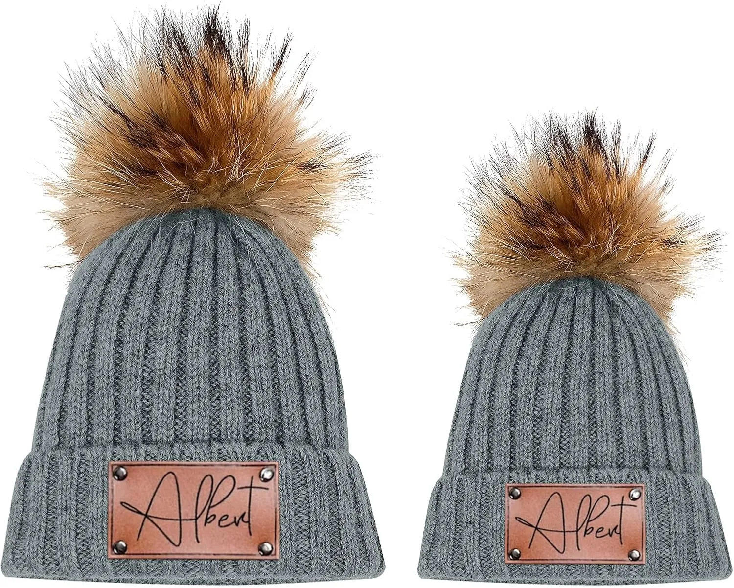 Custom Baby Beanies Winter Hats for Boys Girls - Personalized Pompom Toddler Beanies with Name for Kids Adults