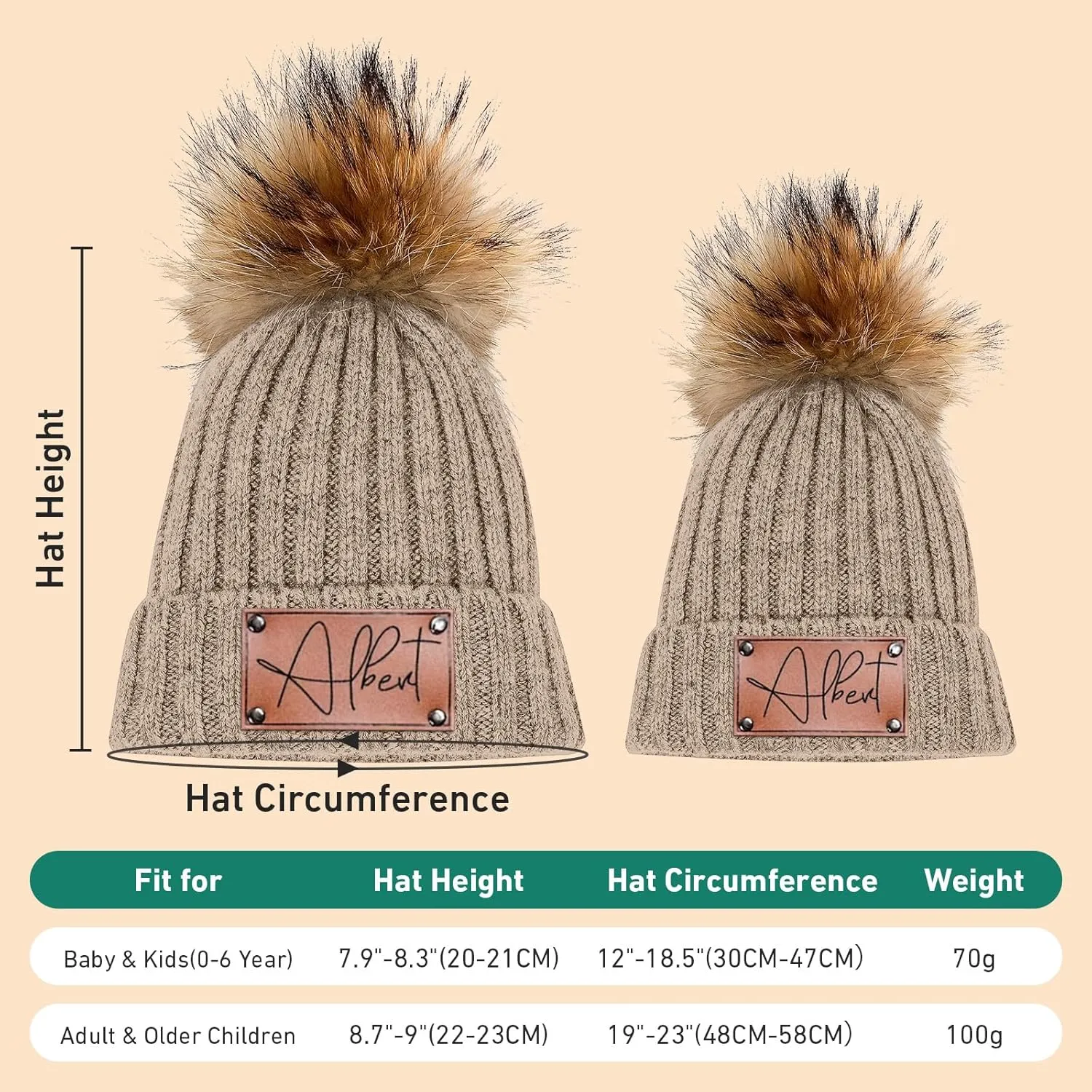 Custom Baby Beanies Winter Hats for Boys Girls - Personalized Pompom Toddler Beanies with Name for Kids Adults