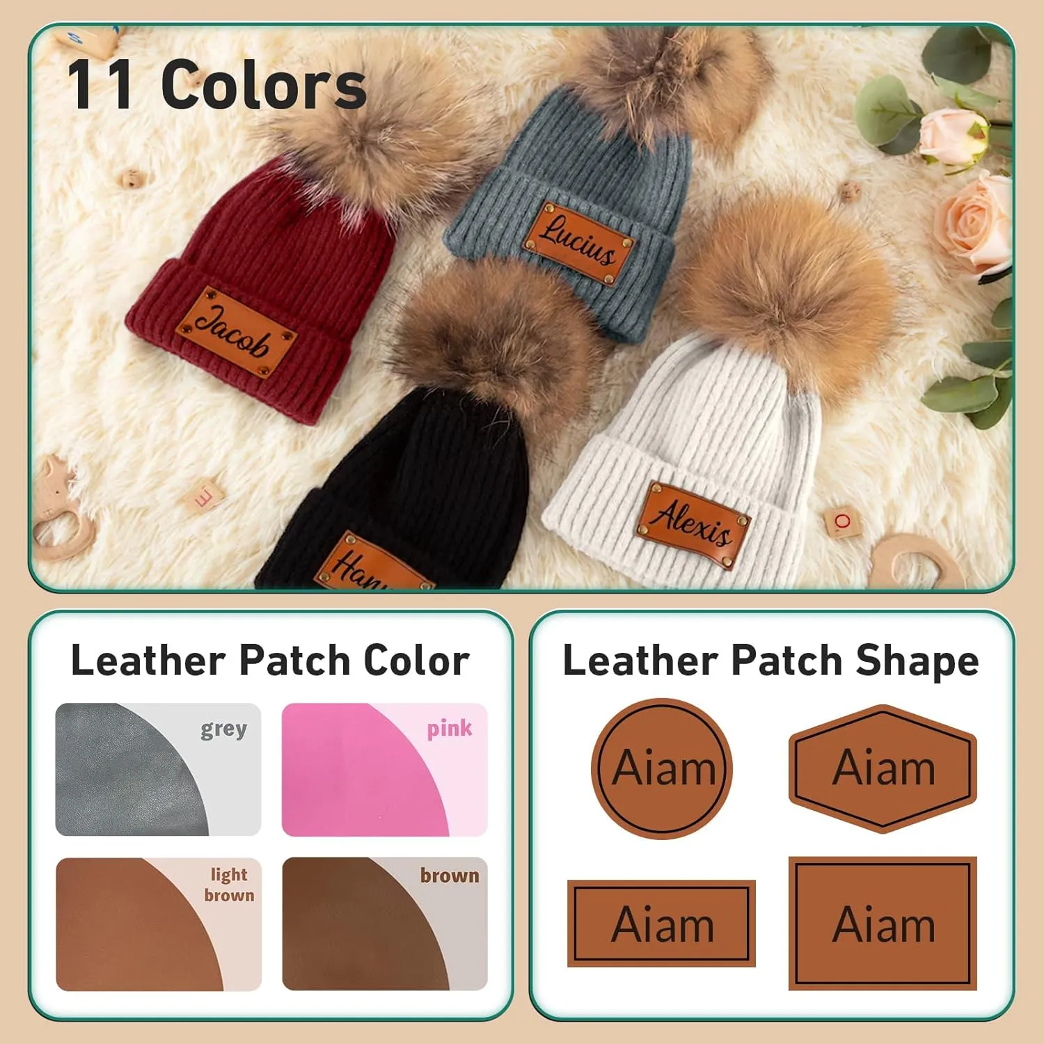 Custom Baby Beanies Winter Hats for Boys Girls - Personalized Pompom Toddler Beanies with Name for Kids Adults