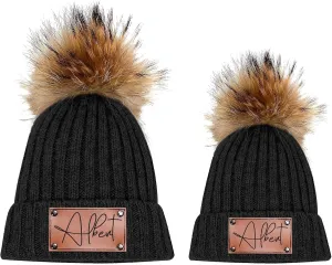 Custom Baby Beanies Winter Hats for Boys Girls - Personalized Pompom Toddler Beanies with Name for Kids Adults