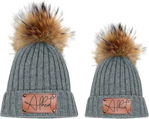 Custom Baby Beanies Winter Hats for Boys Girls - Personalized Pompom Toddler Beanies with Name for Kids Adults