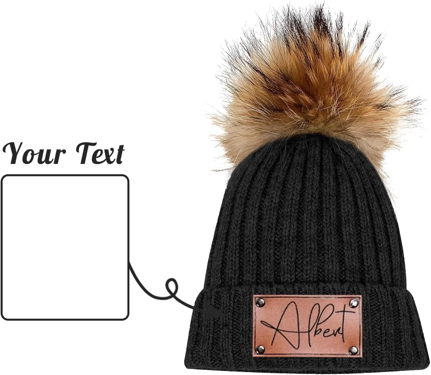 Custom Baby Beanies Winter Hats for Boys Girls - Personalized Pompom Toddler Beanies with Name for Kids Adults