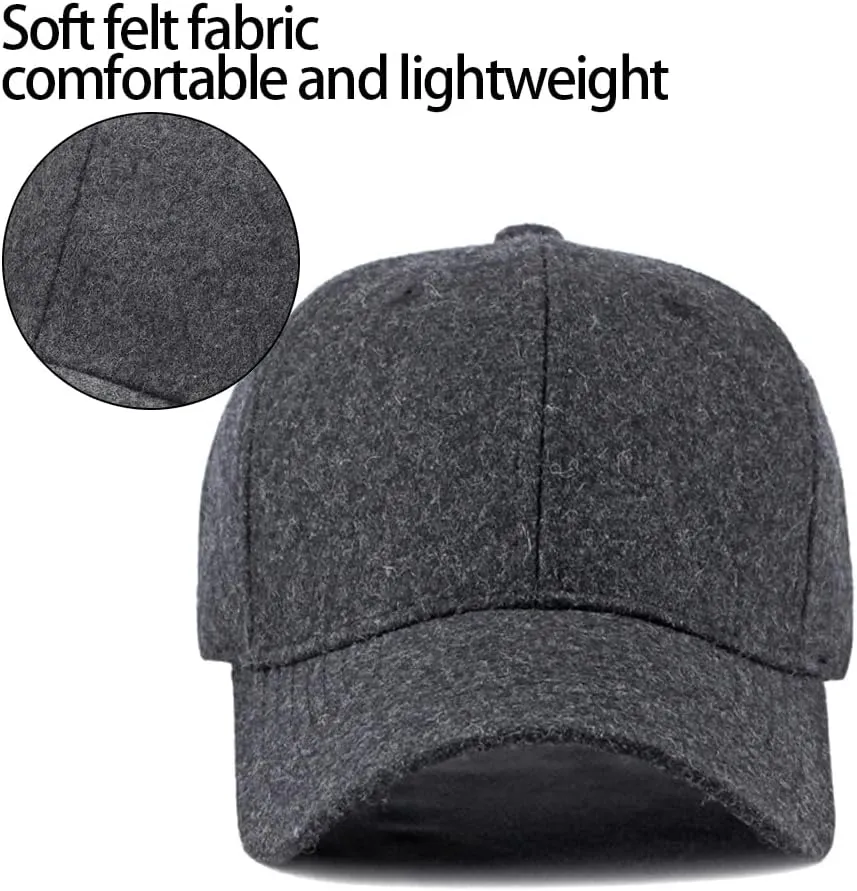 FGSS Mens Winter-Woolen Baseball-Cap with Earflaps - Adjustable Warm Dad Cap for Cold Weather (56-60CM)