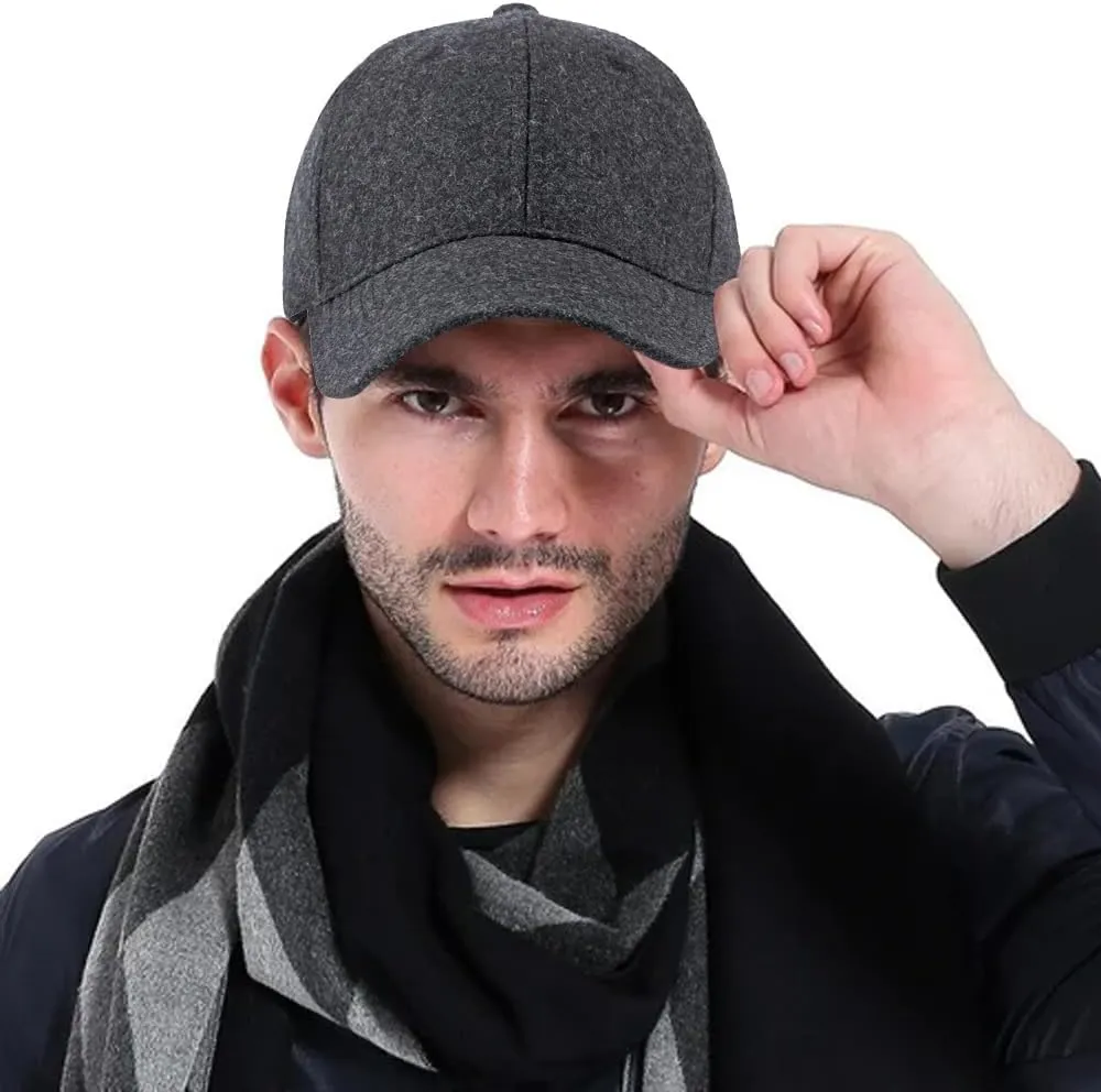 FGSS Mens Winter-Woolen Baseball-Cap with Earflaps - Adjustable Warm Dad Cap for Cold Weather (56-60CM)