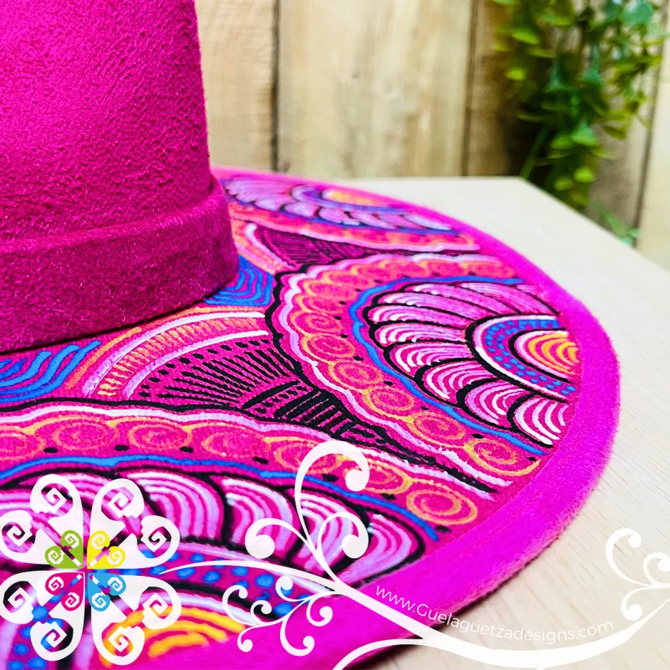 Fuchsia Heart Mitla Velvet Hat - Hand Painted Hat
