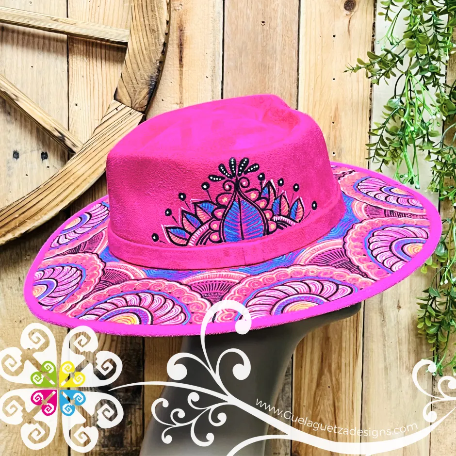 Fuchsia Heart Mitla Velvet Hat - Hand Painted Hat