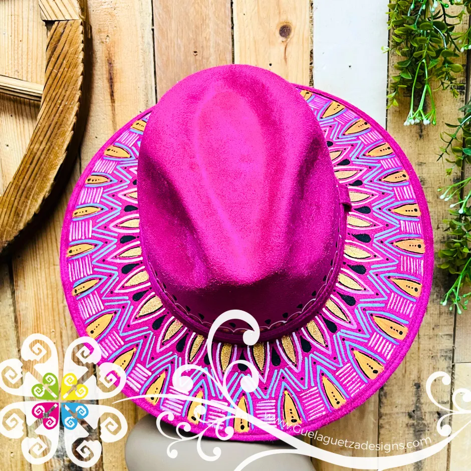 Fuchsia Indiana Mitla Velvet Hat - Hand Painted Hat