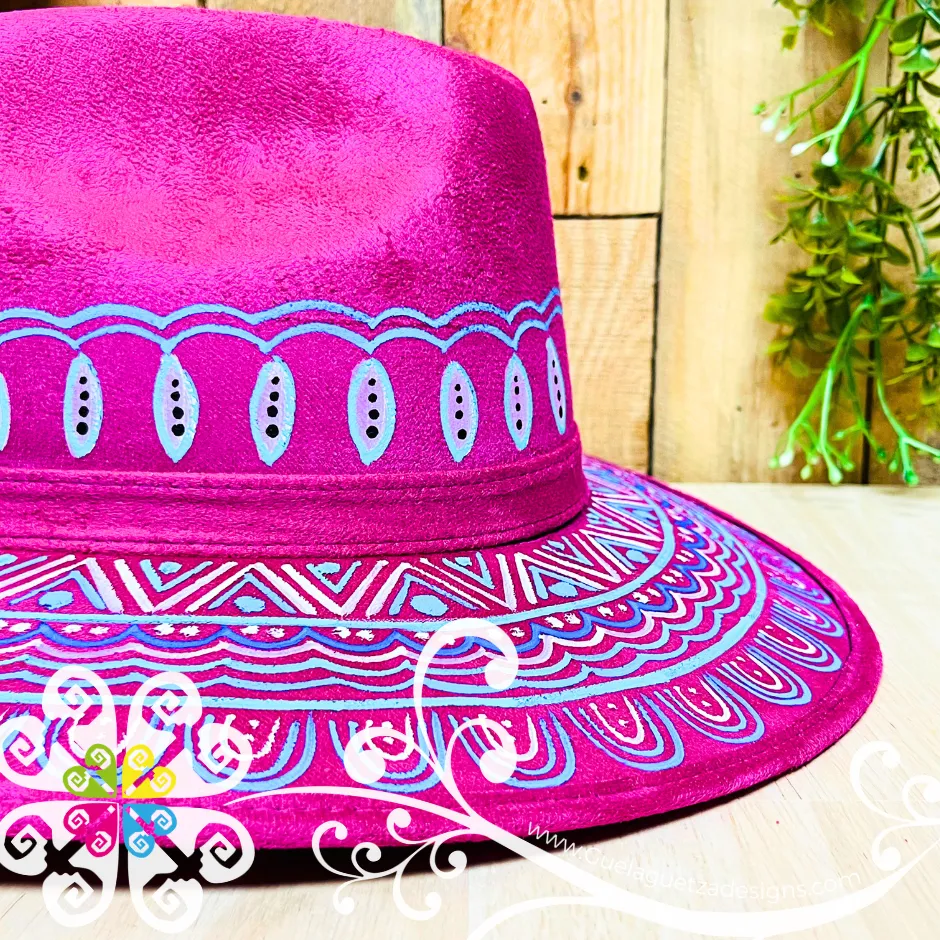 Fuchsia Indiana Mitla Velvet Hat - Hand Painted Hat