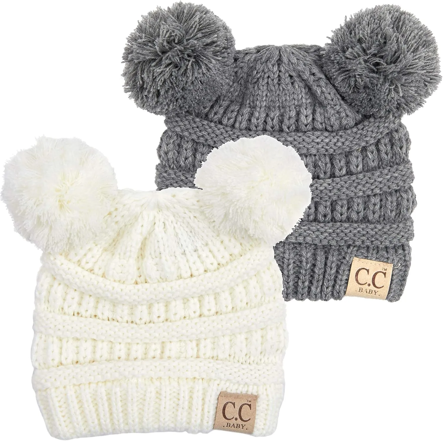 Funky Junque Baby Beanie Hat - Soft Knit Winter Cap with Double Pom Pom - Easter Pastels, Classic Solids, Value Packs