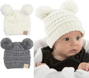 Funky Junque Baby Beanie Hat - Soft Knit Winter Cap with Double Pom Pom - Easter Pastels, Classic Solids, Value Packs