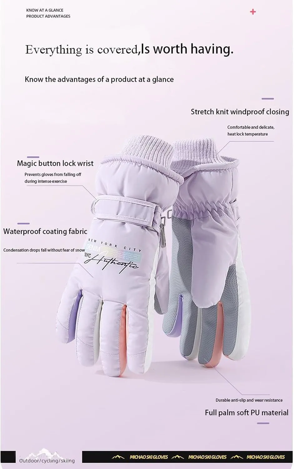 KEYDUACU Winter Ski Snow Gloves for Men, Women, Waterproof Touchscreen Windproof Cold Weather Hand Warming Winter Work Snowboard Gloves for Skiing Running and Cycling