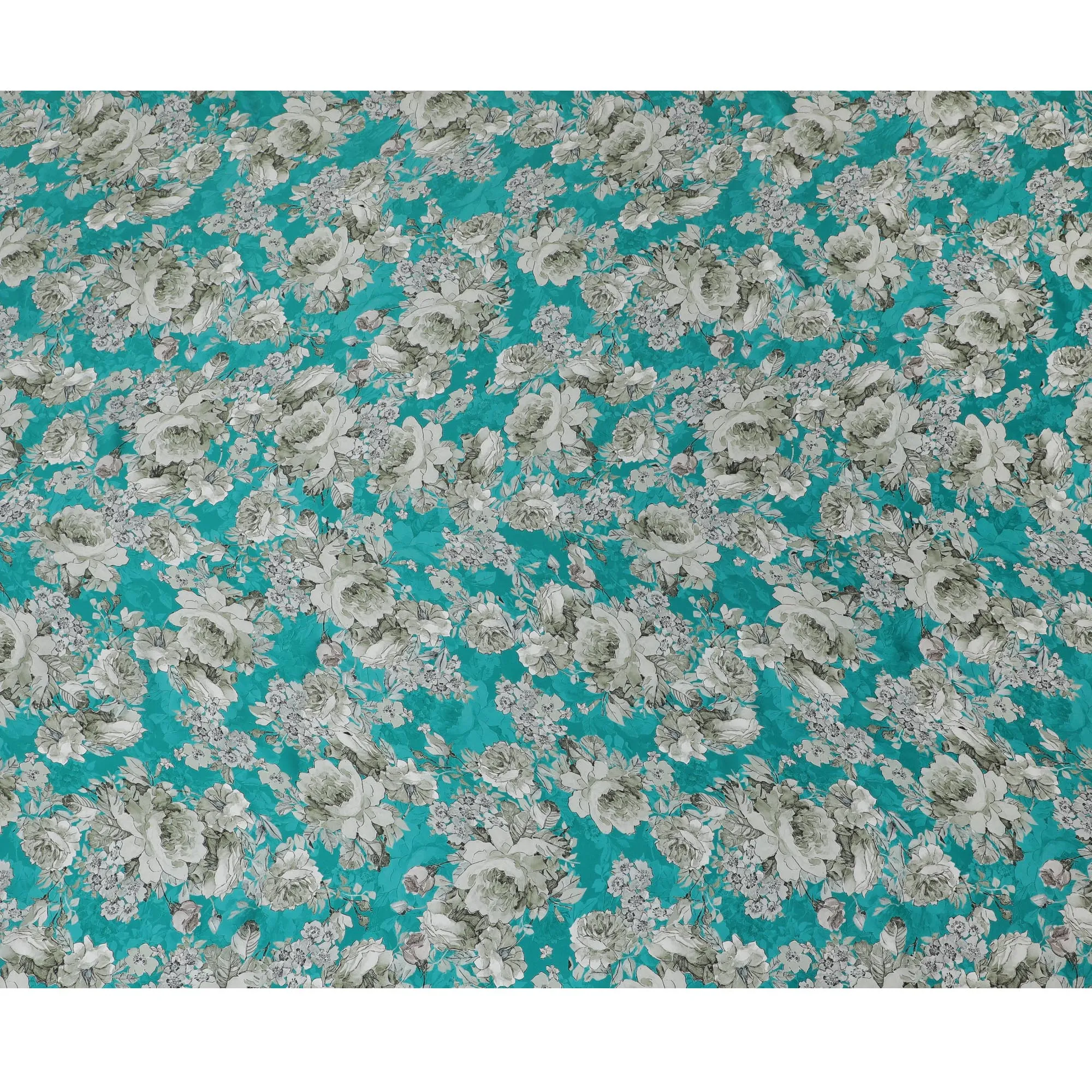 Refreshing Aqua Blue Floral Modal Satin Fabric - 110 cm Width, Luxurious Soft Material from India-D19222