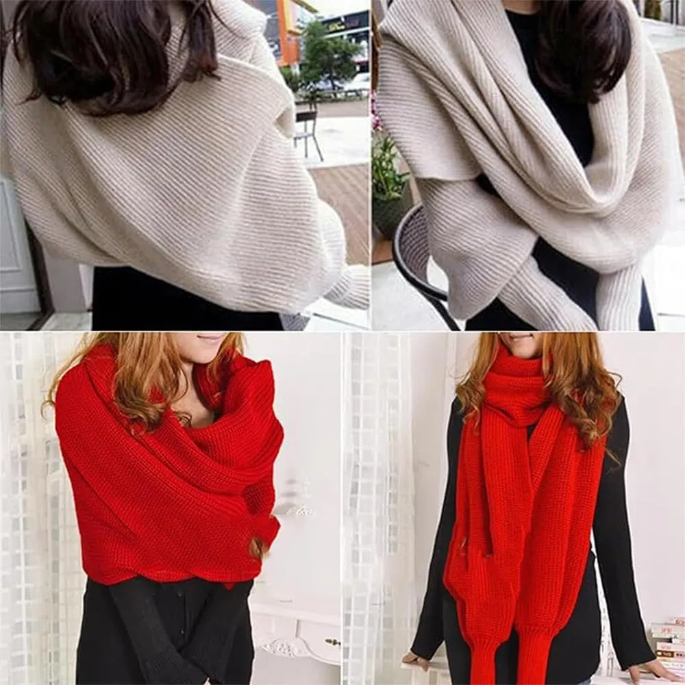 Scarf with Sleeves for Women - Knitted Cable Wrap,Shrugs for Women,Knitted Wrap,Sweater Shawl with Sleeves