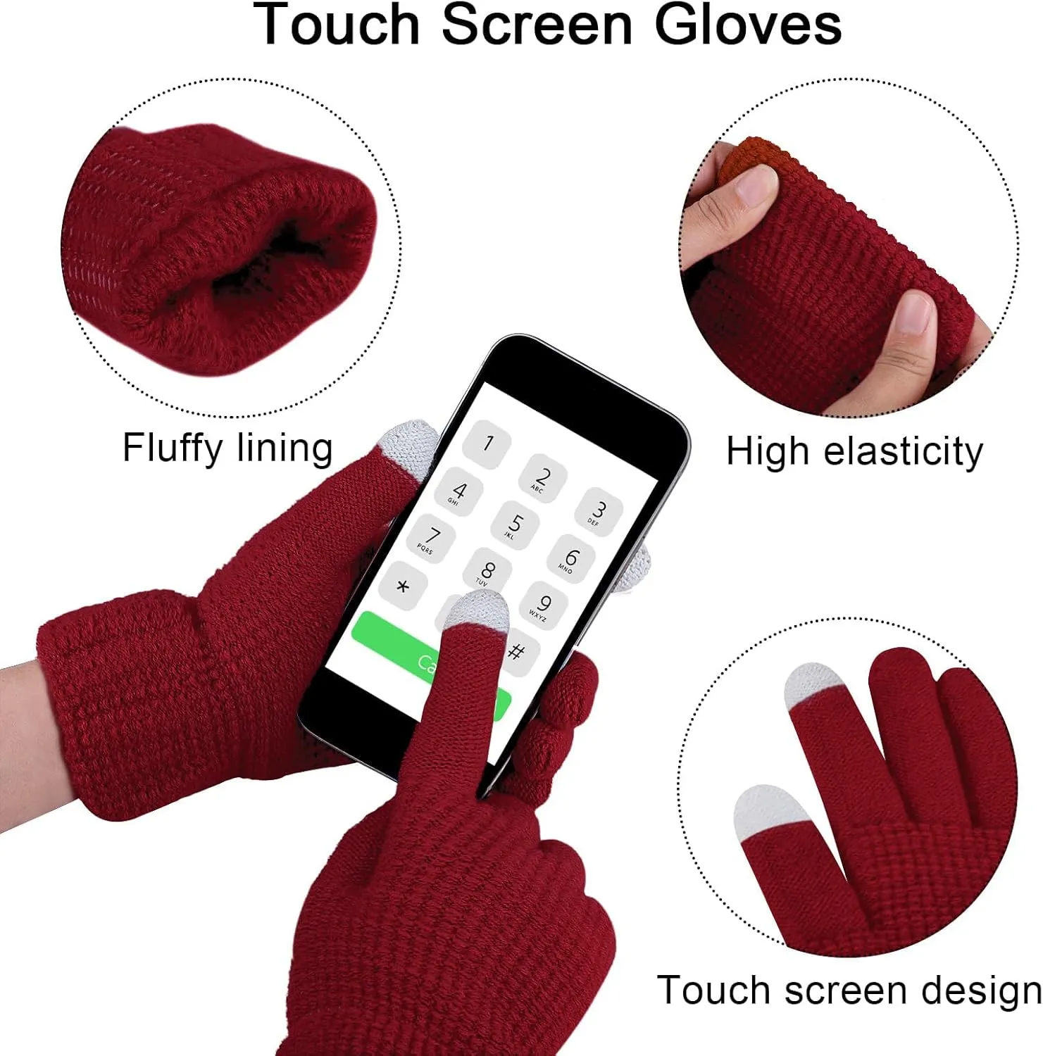 URATOT 4-In-1 Winter Warm Sets Knitted Scarf Touch Screen Gloves Beanie Pompom Hat and Winter Ear Warmer for Men or Women