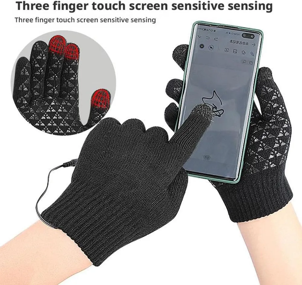 USB Electric Heated Gloves Winter Warm Glove Liners Touch Screen Mittens Windproof Warm Knitted Glove Motorcycle Bicycle Gloves