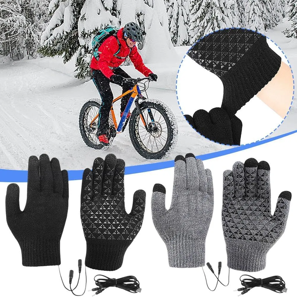 USB Electric Heated Gloves Winter Warm Glove Liners Touch Screen Mittens Windproof Warm Knitted Glove Motorcycle Bicycle Gloves