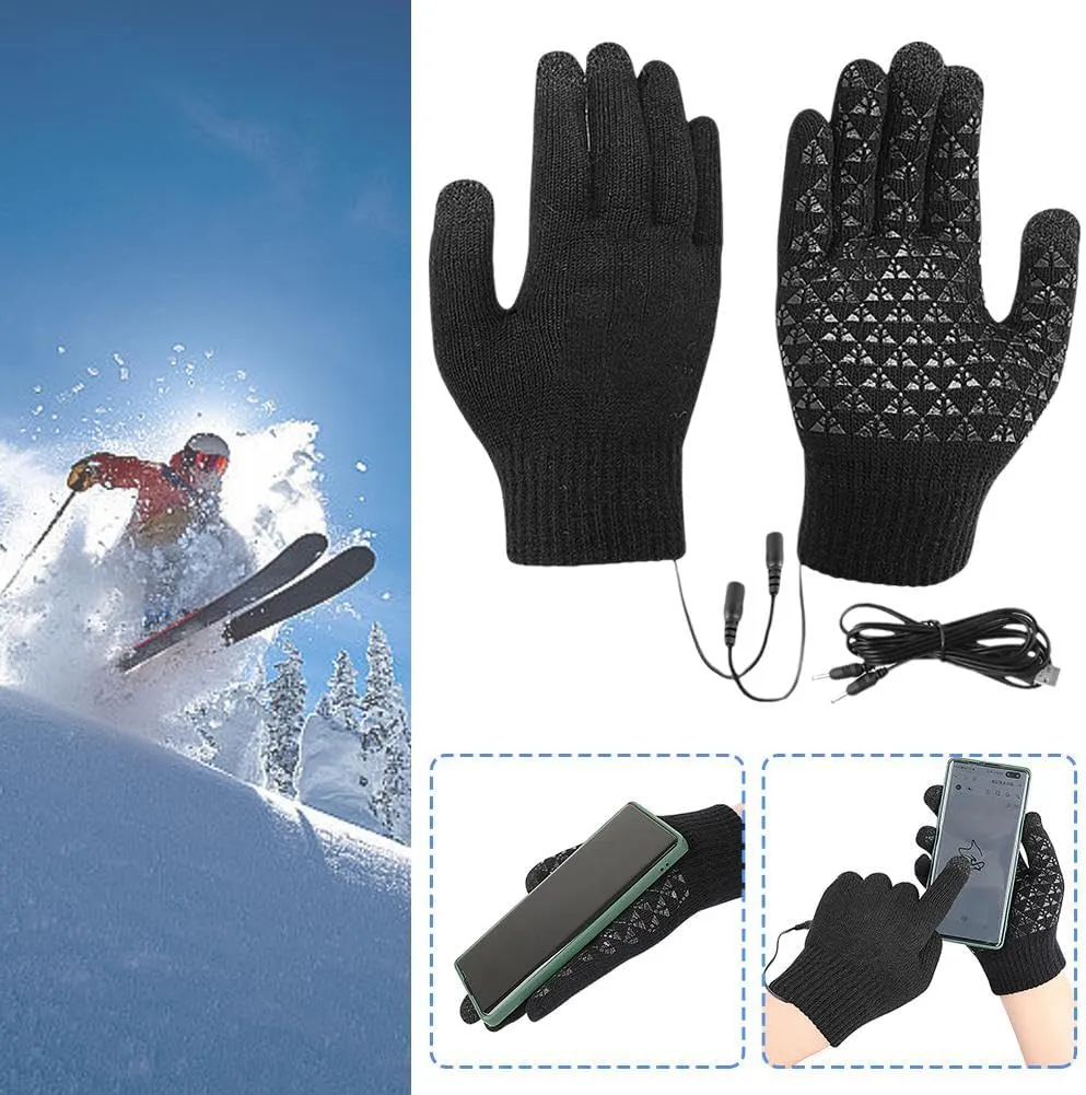 USB Electric Heated Gloves Winter Warm Glove Liners Touch Screen Mittens Windproof Warm Knitted Glove Motorcycle Bicycle Gloves