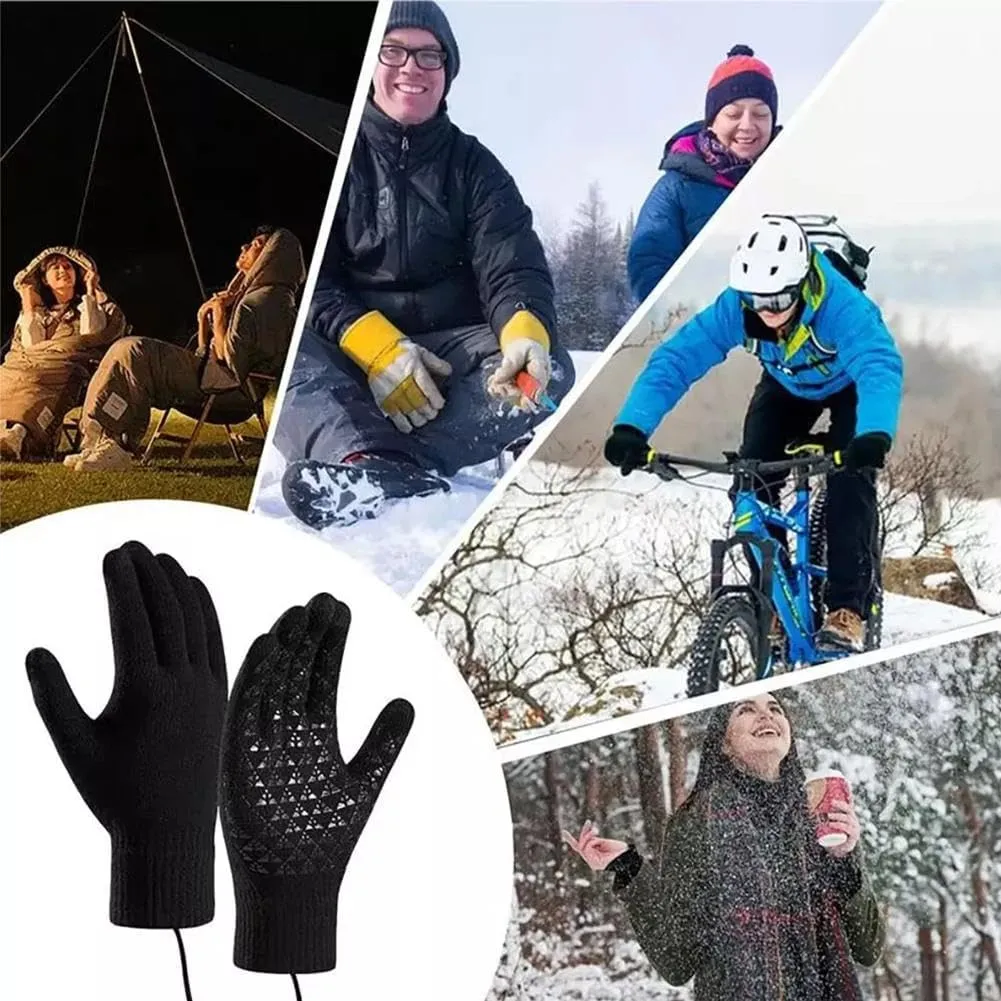 USB Electric Heated Gloves Winter Warm Glove Liners Touch Screen Mittens Windproof Warm Knitted Glove Motorcycle Bicycle Gloves