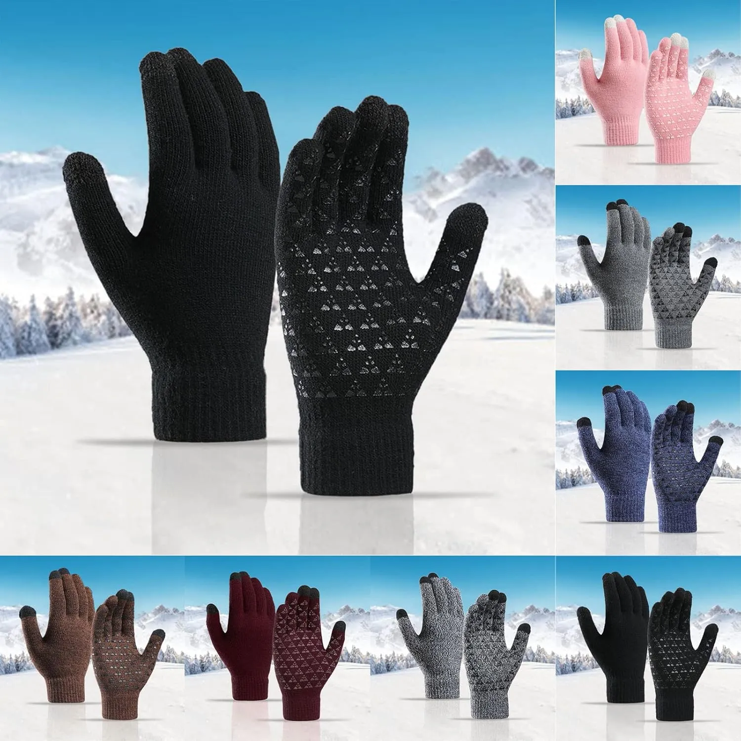 Winter Gloves Men,Full Fingers Touch Screen Thermal Knit Lining Warm Gloves for Driving Hiking Kids Cold Weather