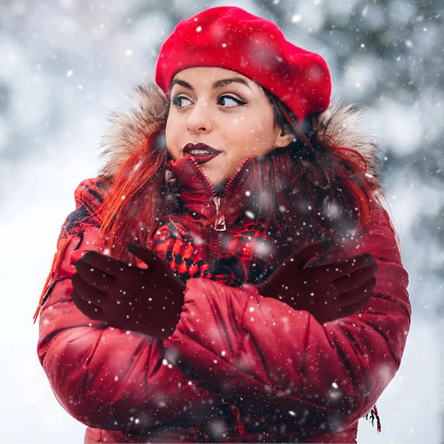 Winter Gloves,Thermal Knit Lining Full Fingers Touch Screen Warm Gloves for Driving Cold Weather Hiking Kids