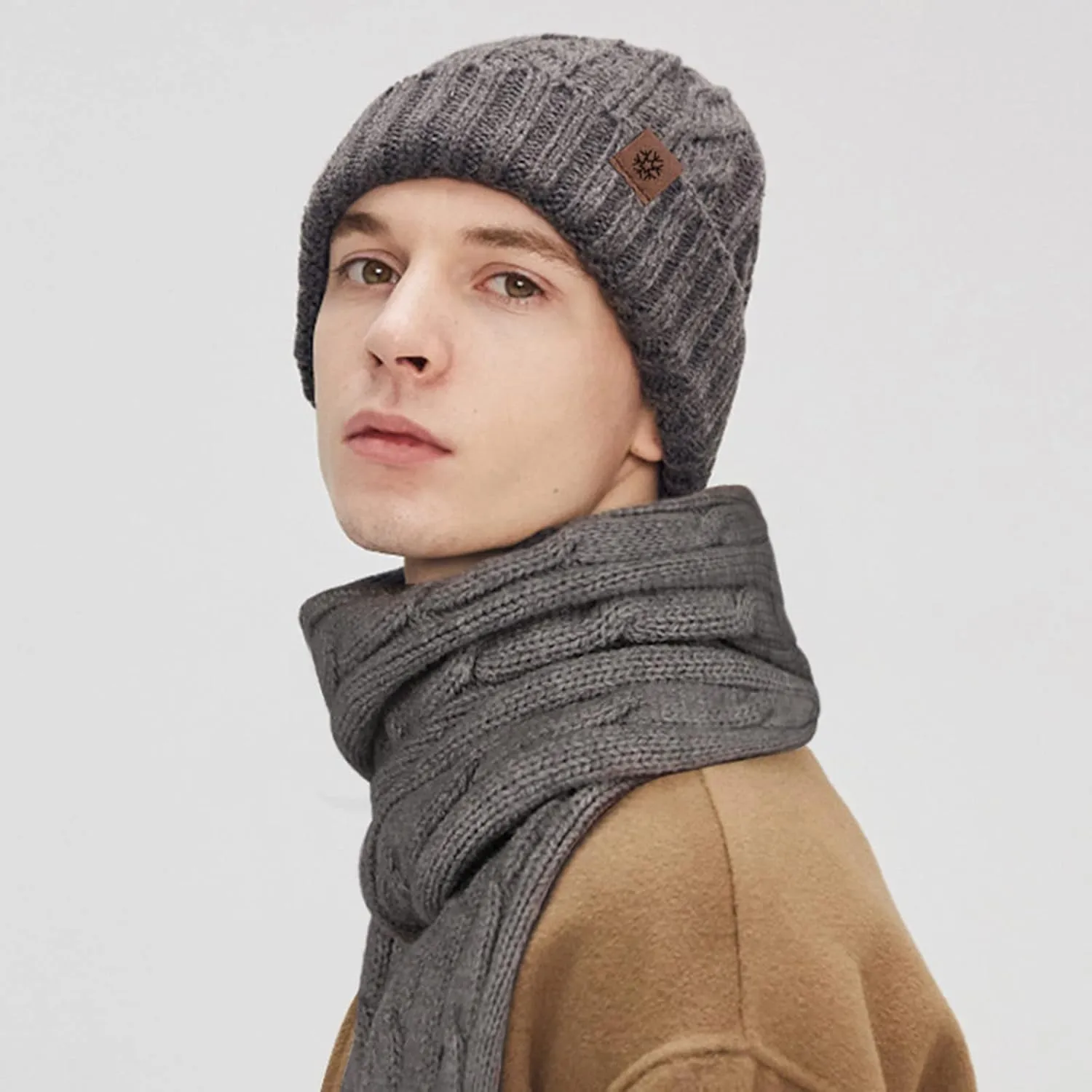 Women Men Winter Beanie Hat Scarf Gloves Warm Fleece Knit Winter Hats Touch Screen Gloves Neck Scarf Set Winter Gifts