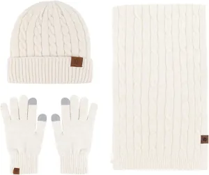 Women Men Winter Beanie Hat Scarf Gloves Warm Fleece Knit Winter Hats Touch Screen Gloves Neck Scarf Set Winter Gifts