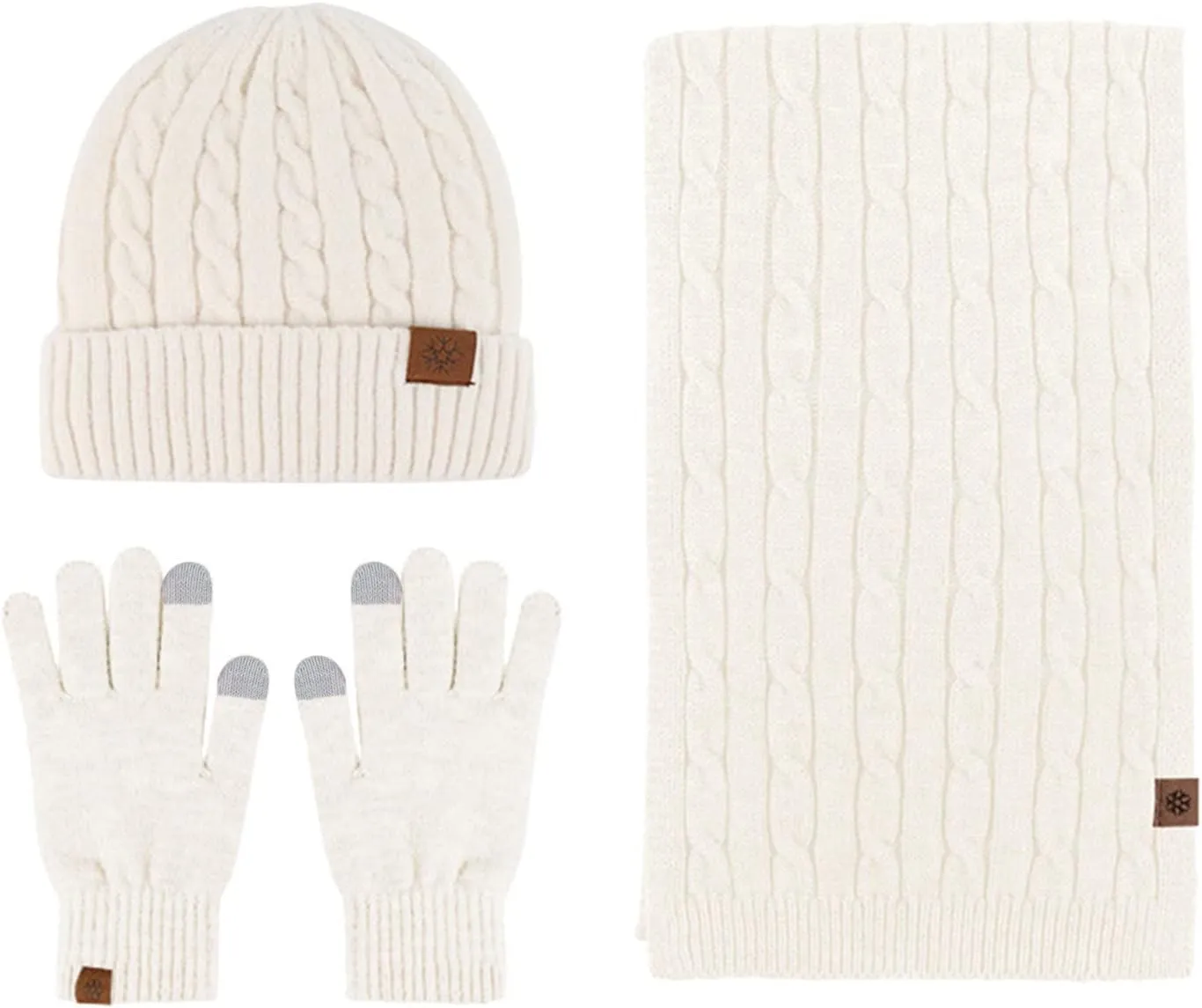 Women Men Winter Beanie Hat Scarf Gloves Warm Fleece Knit Winter Hats Touch Screen Gloves Neck Scarf Set Winter Gifts