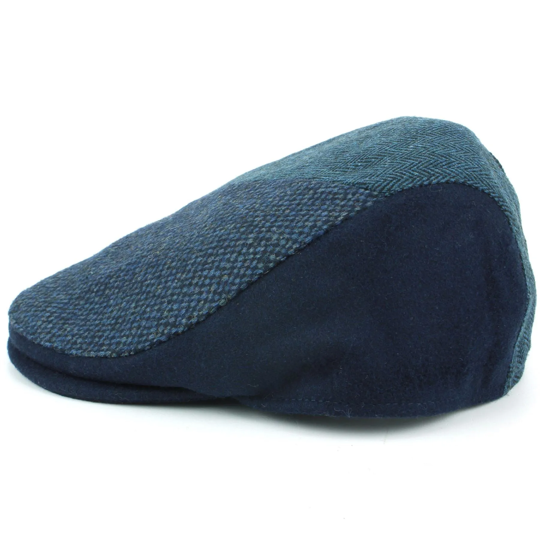 Wool Herringbone Mixed Fabric Flat Cap - Blue