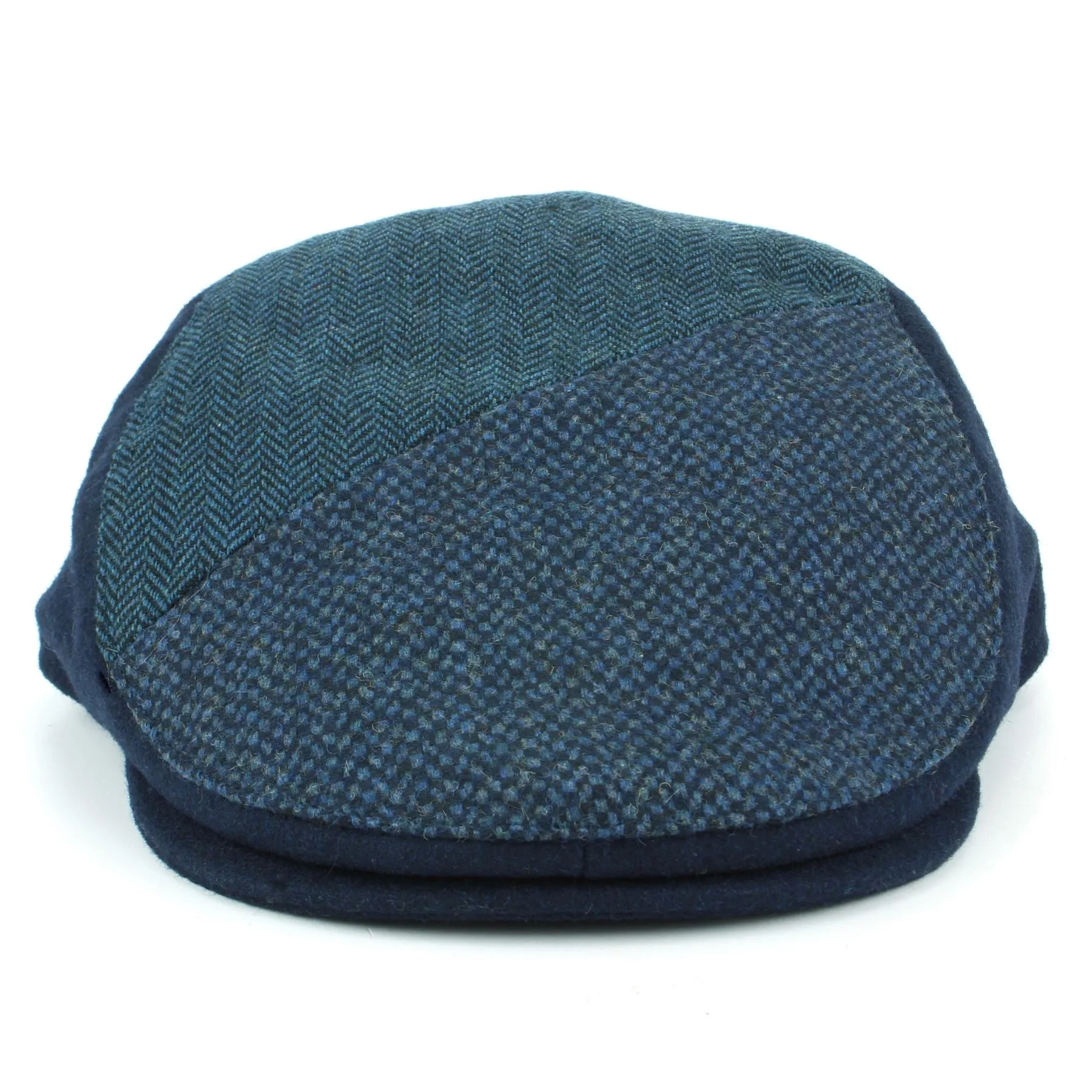 Wool Herringbone Mixed Fabric Flat Cap - Blue