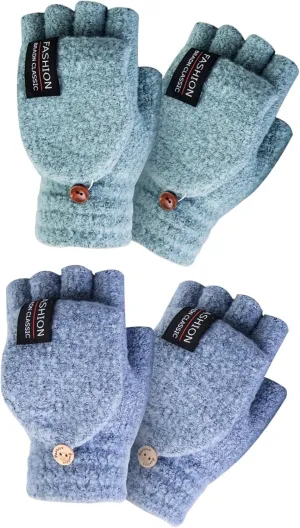 YSense Womens Winter Gloves, 2 Pack Warm Knitted Convertible Fingerless Gloves for Women Gifts with Mittens Cover Cap